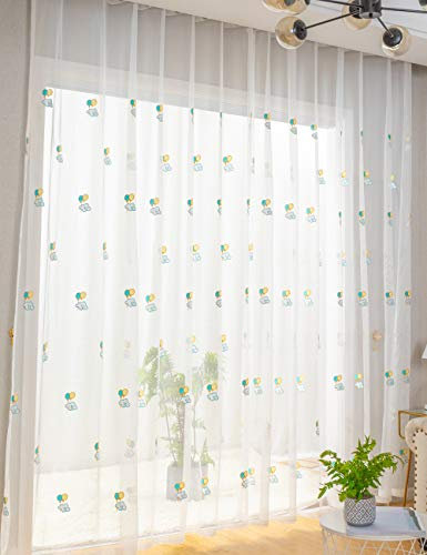 Lactraum Gardine Kinderzimmer Babyzimmer Transparent Weiß Bestickt Wolke Luftballon Voile mit Universalband 145 x 245 cm