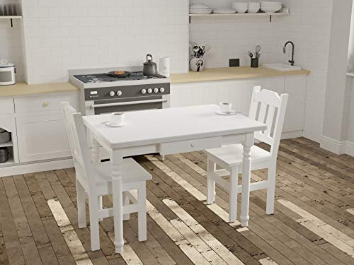 Magnetic Mobel Esstisch mit Schublade Küchentisch Tisch Restaurant Massiv Holz Weiß (50x70 cm)