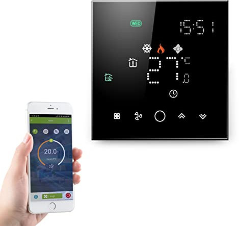 Qiumi Termostato Inteligente WiFi Aire Acondicionado Controlador de Temperatura con Pantalla LCD de 4 Tubos,Funciona con Alexa Google Home,La luz de Matriz LED Protege Sus Ojos, 95~240V AC
