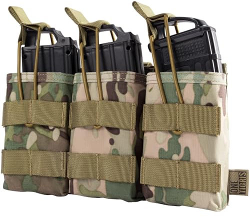 OneTigris MOLLE M4 Mag Pouch – Open-Top Triple Pistol Mag Pouch for M4/ M14/M16/AK47/AK74/G36 Magazines for Airsoft Vest & Tactical Loadouts
