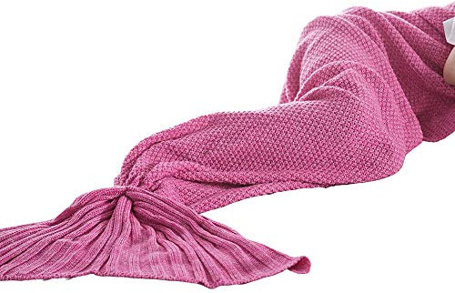 CANDeal Rosa Meerjungfrau Decke Personalisierte Handgemacht Gestrickt Warmes Wohnzimmer Sofa Decke Weihnachts Geburtstagsgeschenk Schlafsack (70x140cm fur Kinder)