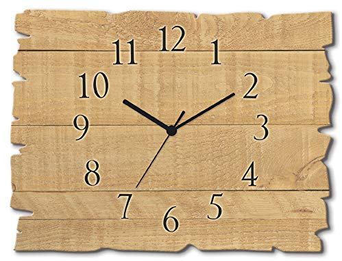 ARTLAND Wanddeko Wanduhr ohne Tickgeräusche aus Holz Quarz Uhr lautlos 40x30 cm Rechteckig Muster Rustikal Landhausstil Hellbraun U1UM
