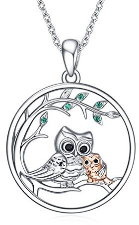 YFN Eule Halskette 925 Sterling Silber Mutter Tochter Anhänger Schmuck Geschenke für Damen Mütter Mädchen (Eule Ⅰ-Silber&Rose Gold)