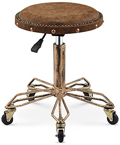 YOFXZGR Vintage Barhocker, 360° Drehrollhocker, Barhocker mit Rollen, Höhenverstellbar Barhocker 50-64cm, Retro Barhocker Friseurhocker Rollhocker Salon Hocker Theke Hocker (Stil2)