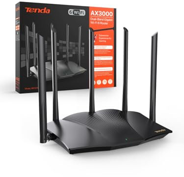 Tenda Wi-Fi 6 Router AX3000 - Dual Band 2.4Ghz/5Ghz, 1xWAN/3xLAN Gigabit Ports, 5x6dBi Antennas, WiFi+ Mesh, Repeater Mode, Support VPN, WPA3, WPS, RX12 Pro