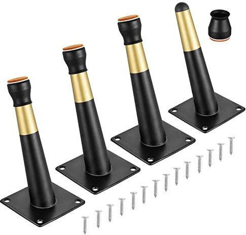 Gueenky 4 Pieces Oblique Furniture Legs, 15cm Metal Cabinet Legs Tapered Furniture Table Legs Black Gold Metal Legs for Table Sofa Couch Cabinet and Other Furniture, Load Capacity 660 Lbs