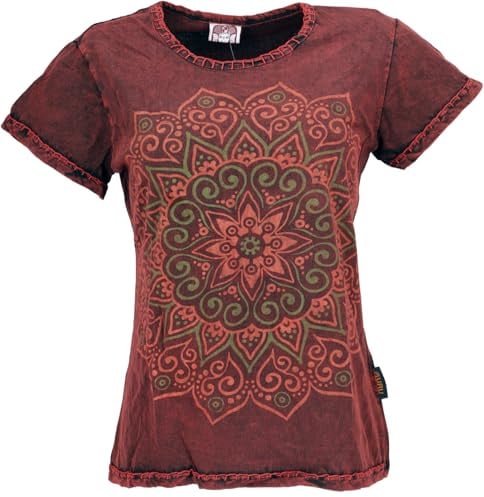Boho T-Shirt mit Mandaladruck, Stonewashed Baumwolle, Damen | Normaler Schnitt, handbestickte Details, ideal für Alltag und Festivals, vielseitig kombinierbar.