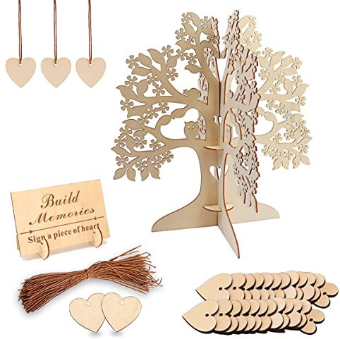 Csirnto Holzbaum Gästebuch Hochzeitsgästebuch Holz mit Holzherzen Lebensbaum Holz Baum Wunschbaum Hochzeitsbuch Gästebuch für Hochzeitsdekorationen Hochzeit Geburtstag Party