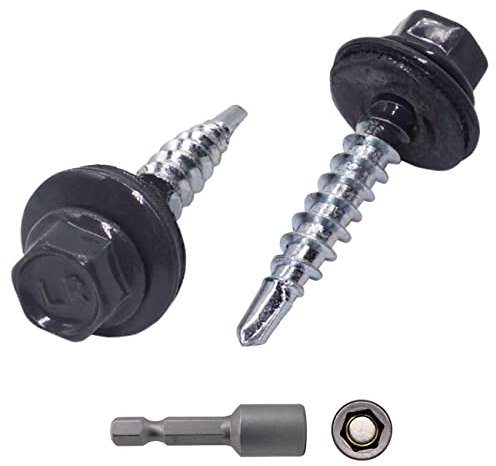 (Packung mit 250 Stück) Metall-Dachschrauben, 4,8 x 25 mm lackierte, selbstbohrende Schrauben mit EPDM-Unterlegscheiben, Blech-Sechskantschraube (250, anthrazitgrau RAL 7016)