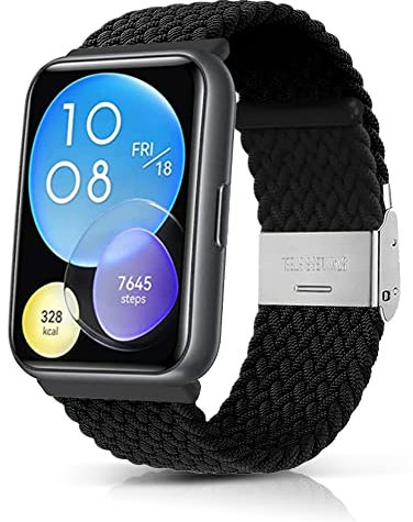Niboow Intrecciato Cinturino Compatible con Huawei Watch Fit 2, Uomini Donne Sportiva Elastica Nylon Watch Band Cinturino Compatible con Huawei Watch Fit 2 - Nero