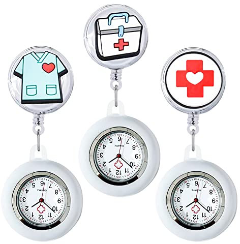 Krankenschwester Uhr, 3 Stück schwesternuhr mit Clip, Schwesternuhr Ansteckuhr fob, Pflegeuhr, Dehnbare Silikon Hülle, mit Leuchtend für Damen Pflegeuhr Taschenuhr Ansteckuhr Dehnbare Silikon Hülle
