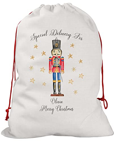 Daytripper Personalised Christmas Sack Custom Santa Sack Nutcracker Gift Bag Linen Drawstring Bags Xmas Gifts Any Name Kids Presents