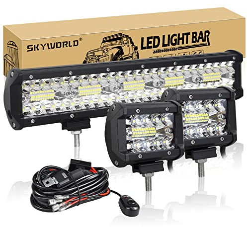 SKYWORLD LED Scheinwerfer Set, 300W Nebelscheinwerfer 1 Stück + 60W Spot Kombistrahl 2 Stück, IP67 Wasserdicht, mit Kabelbaum, für 4x4 Offroad Auto Traktor SUV KFZ Fahrzeuge