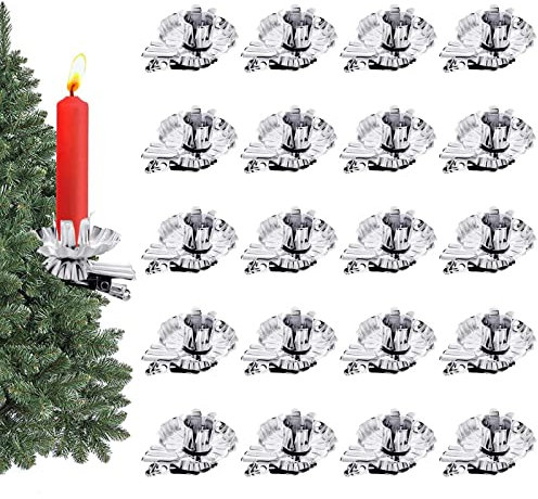 CHAMEEN 20 Stück Baumkerzenhalter Clip Weihnachtsbaum für Silber Weihnachtskerzenhalter Vintage Metall Kerzenhalter mit Clip für Weihnachten Dekoration Feier Advent
