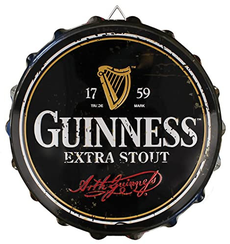 Guinness Cartel de metal con tapa de botella, diseño de etiqueta (28 cm x 28 cm)