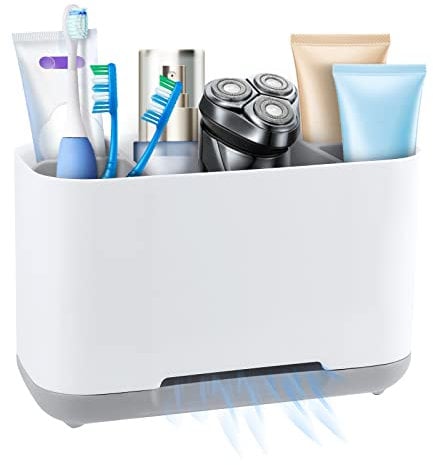 Portacepillos de Dientes Electrico, Soporte para Cepillo de Dientes y Pasta, Organizado de Dientes con Base Antideslizante, 5 Ranuras Cepillo de Dientes, para Lavabo de Baño Gris