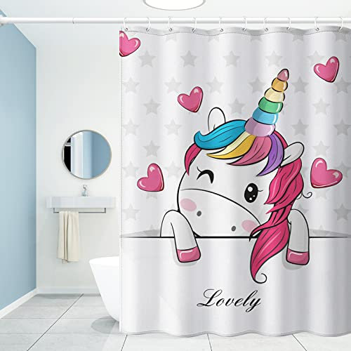 Rideau Douche La Licorne Rideau de Douche Anti Moisissure Polyester Rideaux de Douche Impermeable Rideau Douche Tissu Rideau de Douche avec 12 Crochet