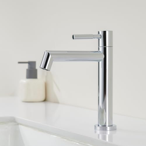 Ulytid Robinet Lave Main Eau Froide, Robinet Eau Froide Uniquement, Lavabo Salle Bain en Acier Inoxydable, Chromé avec Mousseur Amovible, économie D'eau, Hauteur de Bec de 113 mm