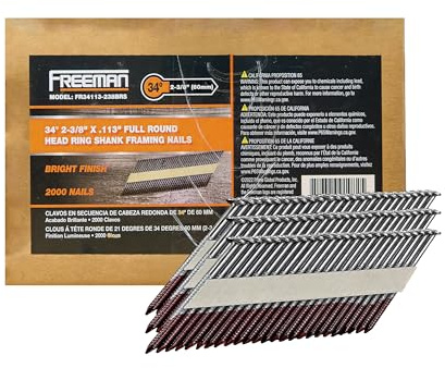 Freeman FR34113-238BRS 34 Degree .113 x 2-3/8 Paper Collated Brite Finish Ring Shank Clipped Head Framing Nails (2000 Count)