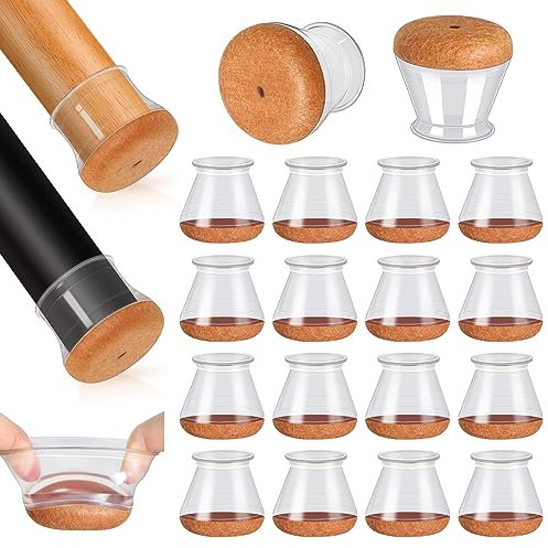 Chair Leg Floor Protectors, 16 Pcs Silicone Chair Leg Covers Caps for Hardwood Floors with Wrapped Felt, Furniture Feet Protectors Pads (Fit:20.1-30mm)