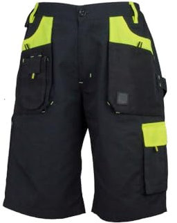 Luckyberg Kurze Arbeitshose | Schutzkleidung fur Herren oder Damen. Hose Schutz für Maler, Stuckateur, Monteur, (DE/NL/SE/PL, Numerisch, 44, Regular, Regular, Standard, Schwarz Gelb)