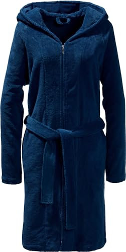 Erwin Müller Unisex-Bademantel mit Kapuze, Morgenmantel, Saunamantel Velours - mit Reißverschluss, Bindegürtel und Taschen, sehr saugfähig, temperaturregulierend und samtig weich