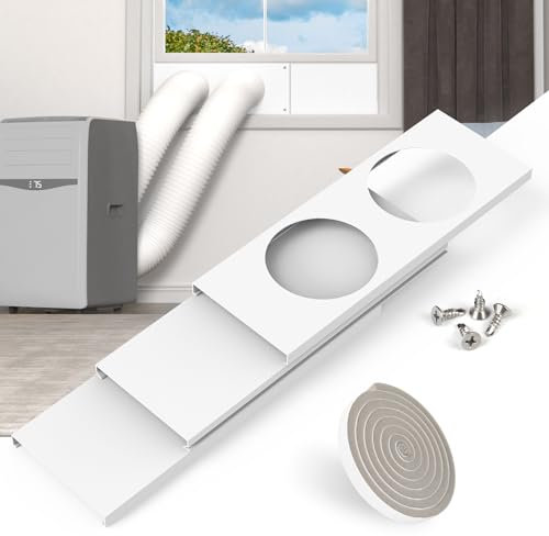 BJADE'S Doppelschlauch, tragbares Klimaanlagen-Fensterdichtungs-Set für 12,7 cm (5 Zoll) tragbaren AC-Abluftschlauch mit isolierendem Dichtungsband, verstellbar, tragbares AC-Fensterventil-Set, Länge