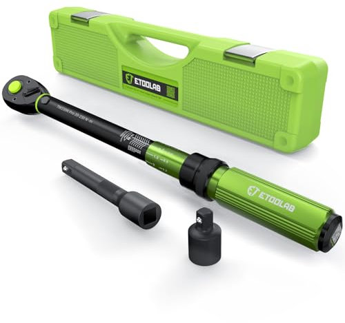 ETOOLAB 1/2 Drehmomentschlüssel Auto, 20-230Nm/10-170lbf-ft, ±3% Fehlergenauigkeit, 72 Zähne Umschaltknarre Drehmomentschlüssel Set mit 6 Verlängerung, 1/2-3/8 Adapter für Auto/Motorrad/Fahrrad
