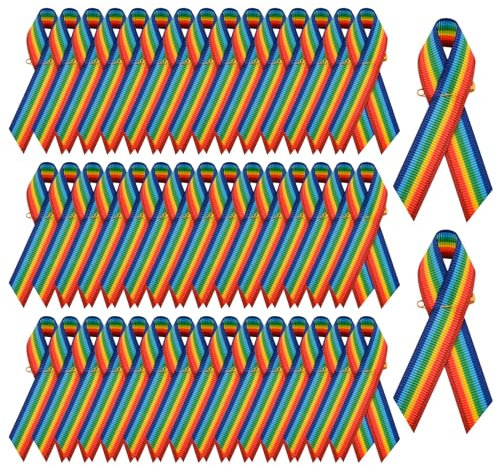 WANDIC 300 Pines de Cinta de satén arcoíris, Broche de Orgullo de Cinta de grogrén, decoración de Arco Iris con Pines de Seguridad para decoración de Eventos LGBTQ