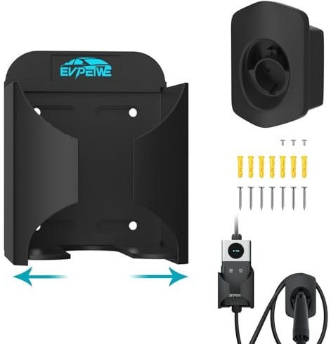 EVPEIWE EV Charger Holder, Adjustable Type 1 EV Charger Holder, EV Charging Cable Organizer & Wall-Mount Connector Nozzle Holster Dock for Type 1 (SAE J1772), EV Charger Cable Holder, Set of 2