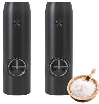Juego De Molinillo Eléctrico De Sal Y Pimienta De 2 Piezas: Molinillos De Pimienta Automáticos Leap Fit Con Grosor Ajustable - Coctelera De Especias A Pilas Con Luz LED En Acero Inoxidable