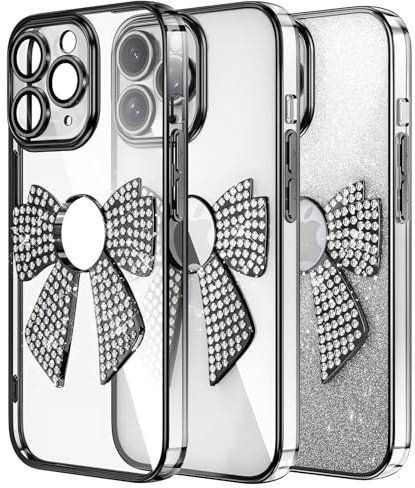 IMEIKONST Case Compatible with iPhone 11 Pro, Glitter Diamond Bow Case Drop Protection Shockproof TPU Bumper Slim Design for Girls Women Plating Cover for iPhone 11 Pro. Black KDH