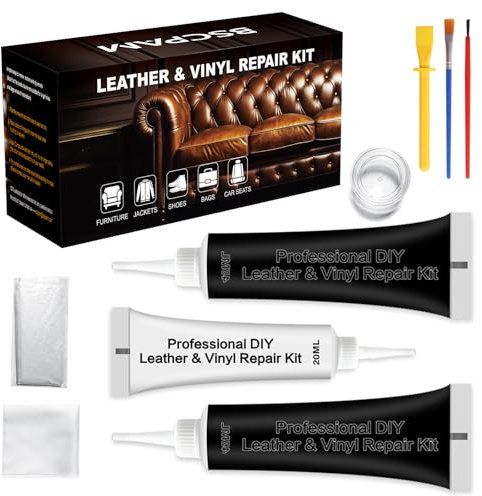 BSCPAM Leder-Reparatursets für schwarze Sofas – Vinyl & Polster-Reparaturset für Autositze, Sofa & Möbel