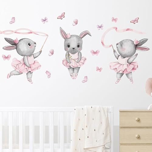Stickers Muraux Autocollant mural jupe rose lapin gris dessin animé Amovible Autocollant Mural Chambre Salon Bureau Décoration Murale