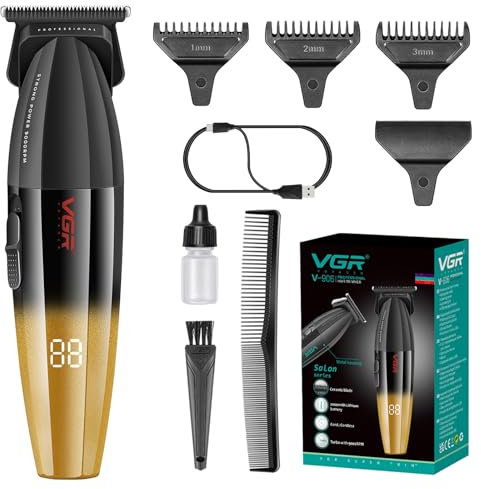 VGR 906 Fresh Fade Professioneller Haarschneider, 9000 U/min, Zero Gapped Bartschneider für Männer, DLC T-Blade Kabelloser Haarschneidemaschine/Trimmer für Barbiere und USB Wiederaufladbar, Gold