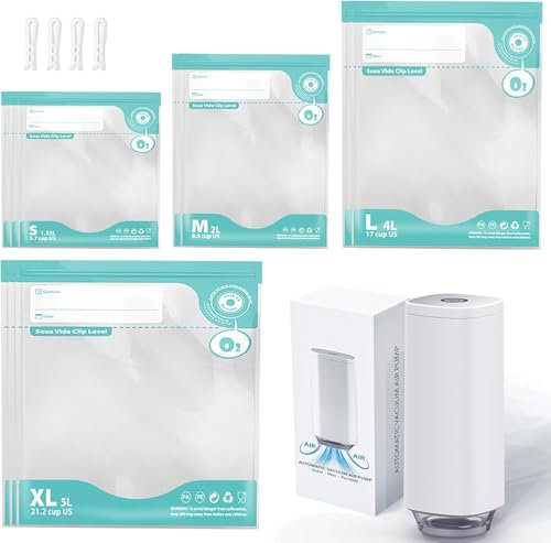 Annalocker Ensemble de Scelleur Sous Vide Automatique, Machine sous Vide Alimentaire, Avec 4 Clips Et 10 Sacs Sous Vide Réutilisables, Pour La Cuisson Sous Vide Et La Conservation Des Vacuum fresh bag
