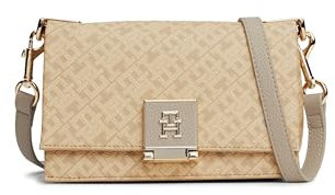 Tommy Hilfiger Damen Leather Bag with Crossbody Strap Umhängetasche, Beige