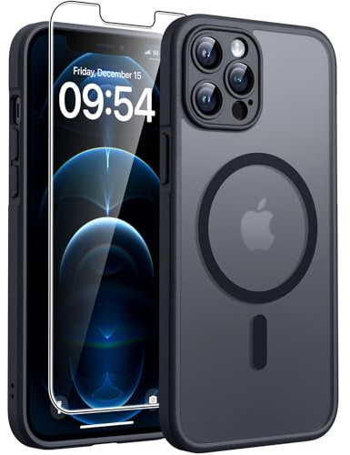 TOCOL Coque Magnétique pour iPhone 12 Pro Max 6,7 Pouces, Compatible avec MagSafe, Protection de l'objectif améliorée, Coque Mat Translucide Fine Antichoc, Noir