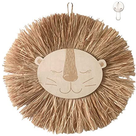 YUNNIAN Nordic Wall Hanging Hand Woven Cartoon Hanging Decoration Straw Weaving Animal for Head Ornament for Children
