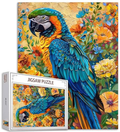 Tierpuzzle 1000 Teile für Erwachsene, Familien (Papagei, Gartenblumen, Tropische Pflanzen) Teile passen perfekt zusammen 19.7''x27.6''inch Leistung Landschaft rahmenbare magische Puzzle Kunst(Gelb)