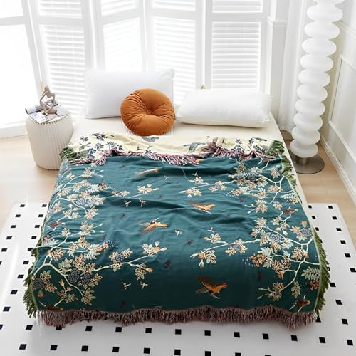 Snylcce Doppelseitige böhmische Decke - 100% Bio-Baumwolle, handgewebte Bett- und Sofadecke, gemütlicher Boho-Akzent für 2-3-sitzige Sofas und Sessel - 150x200cm,Deep Blue