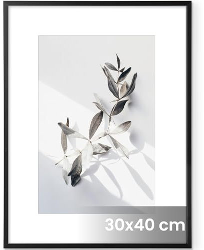 Feihorrm Bilderrahmen, Aluminium 30x40 cm Fotorahmen, Für 30x40 cm-Fotos ohne Passepartout oder 19x29 cm-Fotos mit Passepartout, Metall Rahmen Mit gehärtetem Glas (Schwarz, 1x)