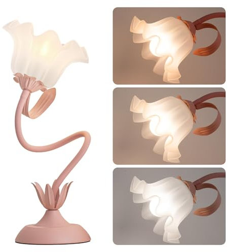 LIMIOFAQ Lámpara de mesa de flores vintage, 3 modos de colores, lámpara LED de escritorio, bonita lámpara de lectura con bombilla E26, cuello de cisne, lámpara de mesita de noche para sala de estar,