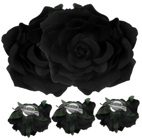 HONMEET 15pièces Broche Fleur Épingles Roses Réalistes Pour Mariage Accessoires De Cheveux Et Décoration De Robe Noir