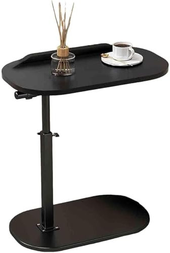 C-förmiger Beistelltisch, Höhenverstellbarer Schmaler Beistelltisch, Um 360 Grad Drehbarer TV-Tablett, Nachttisch, Snack-Bücher, Beistelltisch Für Wohnzimmer Boden Balkon Ecksofa(Black,With board)