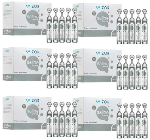Avizor Saline – Avizor Kochsalzlösung Einzeldosis 30x5ml – Packung mit 6 Boxen – Spülung und Befeuchtung von Kontaktlinsen