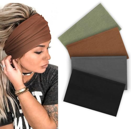 DRESHOW 4 Stück Stirnband Damen Sport Haarband Breit Elastisch Weiches Damen Haarbänder Antirutsch Stirnbänder für Frauen Yoga Laufen