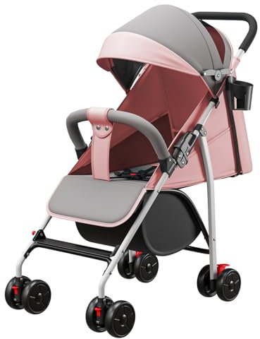Kindersportwagen,Zusammenklappbarer Kinderwagen,Kinderwagen für jedes Gelände,Klein Zusammenklappbar,Ultraleicht (nur 4.8 kg),für Babys ab 6 Monaten,Liegebuggy,bis 70 kg (Rosa, 47 x 72 x 97cm)