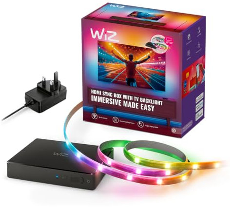 WiZ HDMI Sync Box with TV Backlight – Syncs Light to Your Movies, Games and Music - HDMI 2.0 – Supports 4K at 60Hz - RGBIC LED Strip for 55-65 TVs - App/Voice Control, Works with Google and Alexa