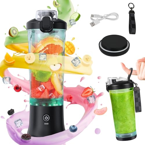 Idota Mixeur portable 600 ml Smoothie Maker to Go Centrifugeuse portable avec 6 lames et USB rechargeable pour la salle de gym, le bureau et les voyages (noir)